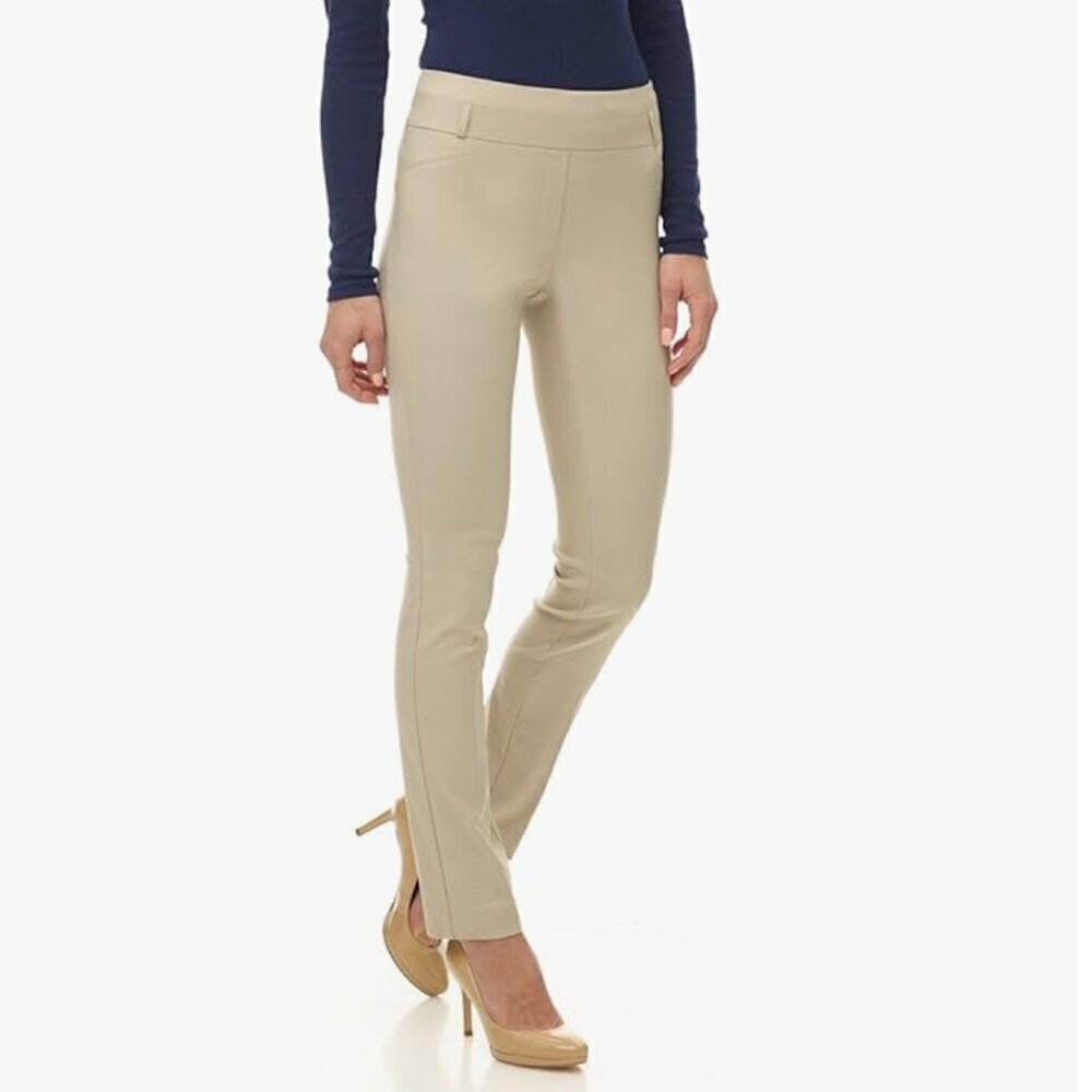Rekucci Women's Size 2 Petite Ease into Comfort Stretch Slim Pant Stone Khaki